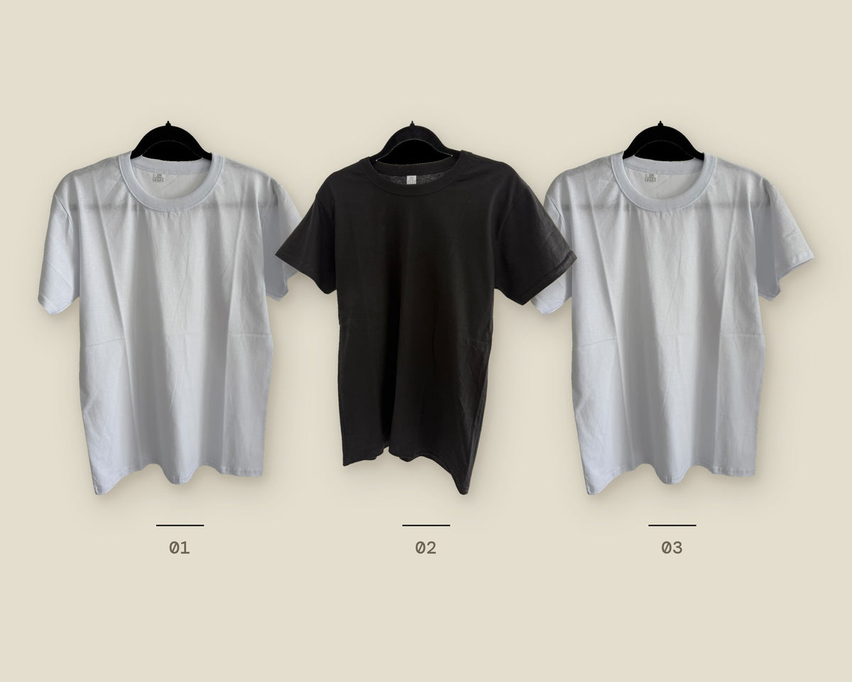 Pack x3 remeras: 2 blancas + 1 negra